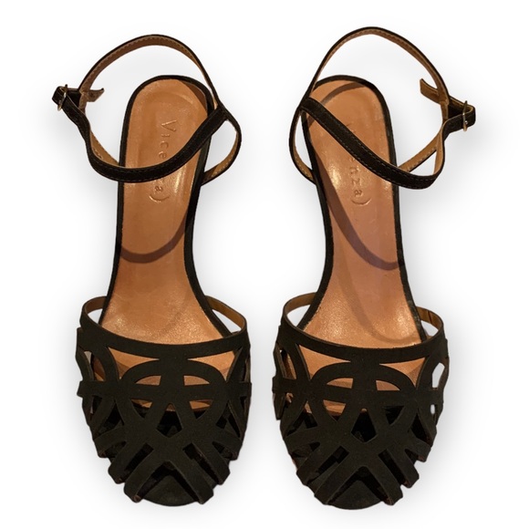 Vicenza Brazil Women’s Suede Strappy Peep Toe Shoes Black Size 5 - Picture 2 of 9